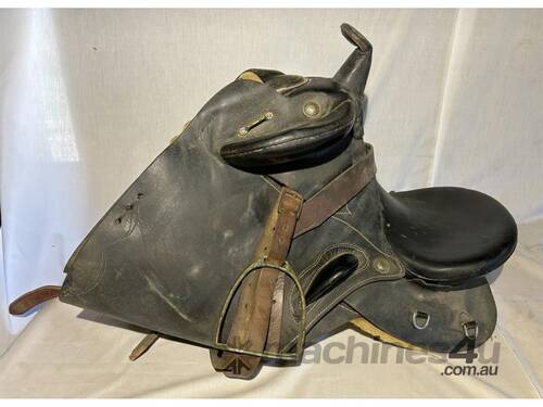 BOER WAR ERA LEATHER SADDLE WITH STIRRUPS