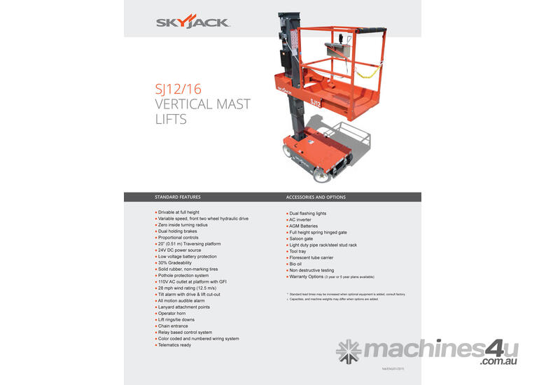 16ft (4.75m) Electric Mast Lift (Indoor)