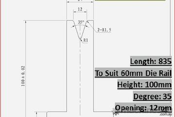 12MM V / 35 DEG T - TYPE BOTTOM PRESS BRAKE TOOL | 60MM BASE