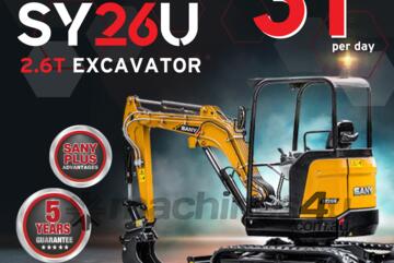 SY26U 2.6T Excavator | PACKAGE FROM ONLY $31 PER DAY