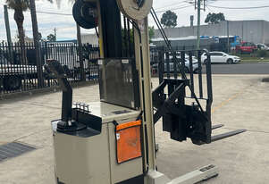 Crown 1.5T Walkie Reach Stacker lifts to 5.3m