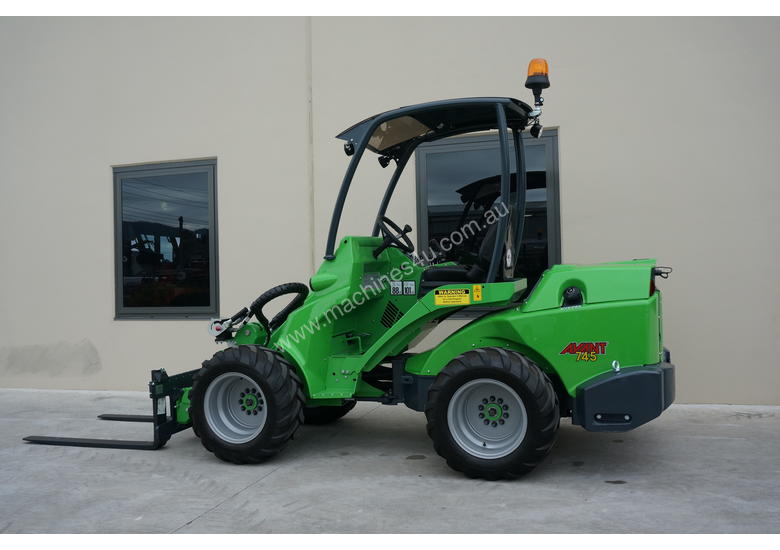 caption Avant 745 Wheel Loader W/ Pallet Forks
