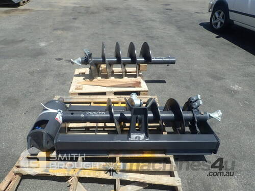 HYDRAULIC AUGER DRIVE ATTACHMENT & 2 X AUGERS TO SUIT SKID STEER LOADER (UNUSED)