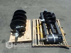 HYDRAULIC AUGER DRIVE ATTACHMENT & 2 X AUGERS TO SUIT SKID STEER LOADER (UNUSED) - picture0' - Click to enlarge