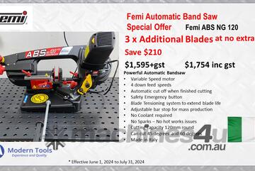 Femi ABS NG120 Automatic Down feed / Cut off Portable Metal Cutting Bandsaw with 3 Additional Blades