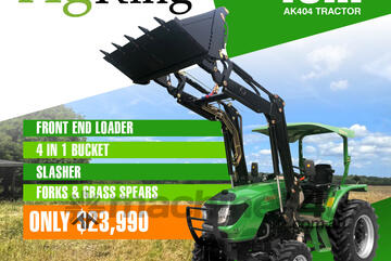   AgKing 40HP ROPS TRACTOR PACKAGE FRONT END LOADER SLASHER FORKS & GRASS SPEARS