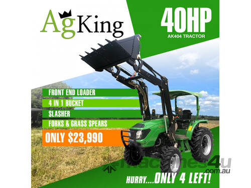 New AgKing 40HP ROPS TRACTOR PACKAGE FRONT END LOADER SLASHER FORKS & GRASS SPEARS