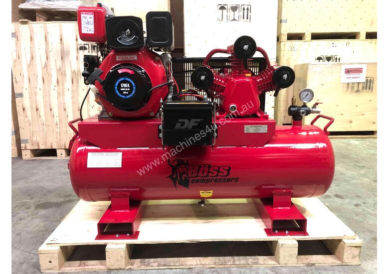 caption BOSS 20CFM/ 6HP DIESEL AIR COMPRESSOR ON 112L TANK