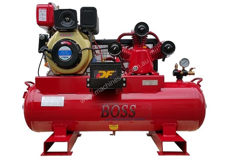 caption BOSS 20CFM/ 6HP DIESEL AIR COMPRESSOR ON 112L TANK