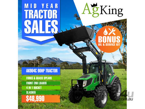 AgKing - 90HP Tractor A/C Cabin 4WD AK904C with FEL & 4in1 Bucket