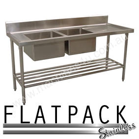 Alphaline XS2-60180L Stainless Steel Double Sink Bench, 1800 x 600 Left Bowls