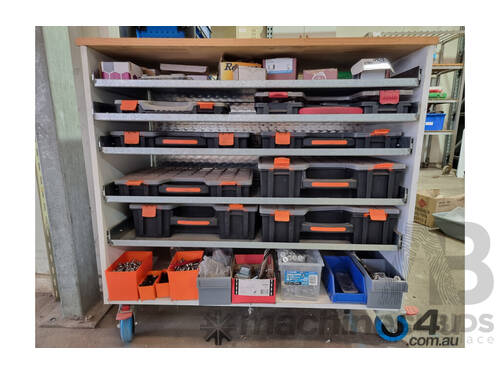 Storage Trolley Containing a Quantity of Fasteners and Fixings