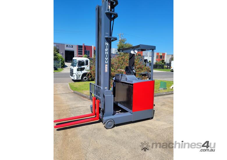 caption Nichiyu FBRF14-70B-750MSF Moving Mast Forklift | 1.4 Tonne | 7.5m Lift | New Battery - Hire