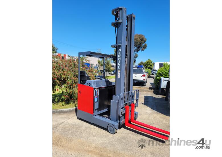 caption Nichiyu FBRF14-70B-750MSF Moving Mast Forklift | 1.4 Tonne | 7.5m Lift | New Battery - Hire