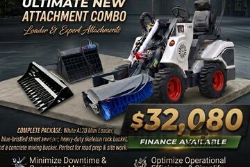   Ozziquip AL20 Mini Loader 4-in-1 with Stone Bucket, Mixing Bucket and Sweeper 5-Piece Package