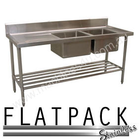Alphaline XS2-60180R Stainless Steel Double Sink Bench, 1800 x 600 Right Bowls
