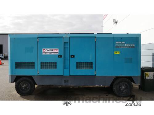 caption AIRMAN 1200CFM 25BAR WAGON-WHEEL TYPE PORTABLE DIESEL COMPRESSOR PDSK1200S-4C1 - Hire