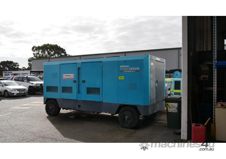 caption AIRMAN 1200CFM 25BAR WAGON-WHEEL TYPE PORTABLE DIESEL COMPRESSOR PDSK1200S-4C1 - Hire