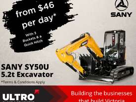 SANY SY50U Mini Excavator (5.2t) from $46 per day - picture0' - Click to enlarge