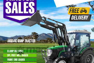AgKing - 65HP Tractor CABIN AK654C with FEL 4in1 & Package Bucket Slasher Forks Spears