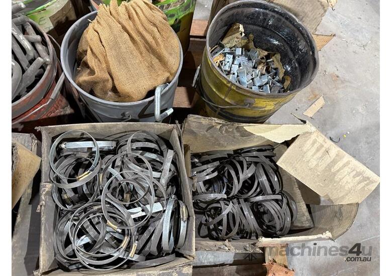 QTY OF HOSE CLAMPS, BRACKETS, NUTS & BOLTS