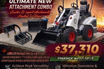   Ozziquip AL40 Mini Loader 4-in-1 with Mixing Bucket, Ripper and Log Grapple 5-Piece Package