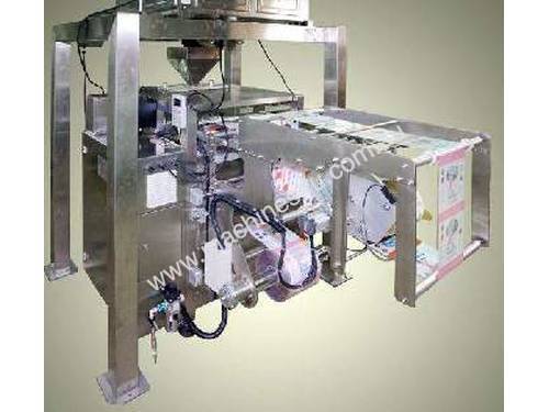 Low profile packaging system with Multihead (10) VFFS, pack off conveyor.