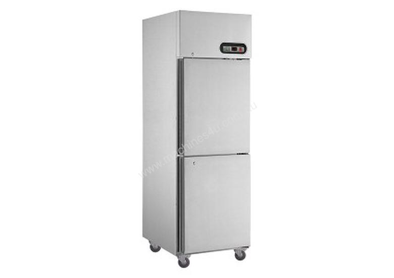 caption F.E.D Stainless Steel Upright Fridges with Split Doors