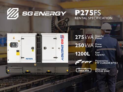 caption SG ENERGY – FPT 275 kVA Rental Specification Three Phase Generator