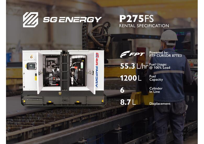 caption SG ENERGY – FPT 275 kVA Rental Specification Three Phase Generator