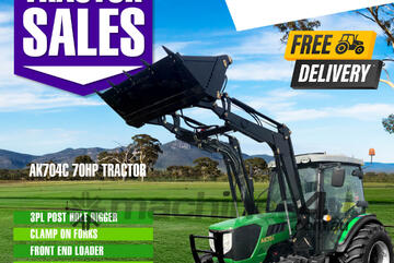 AgKing - 70HP Tractor A/C Cabin 4WD AK704 with FEL & 4in1 Bucket