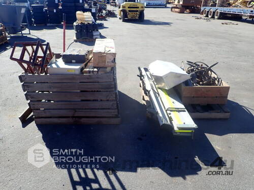 PALLET COMPRISNG OF ASSORTED G.E.T, ALUMINIUM UTE SIDES & RAIL, CRATE OF GARAGE JACK, RAMPS, SINK, A