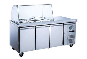 FED-X Three Door Salad Prep Fridge with Curve Glass Top - XTHP3100SALGC