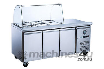 FED-X Three Door Salad Prep Fridge with Curve Glass Top - XTHP3100SALGC