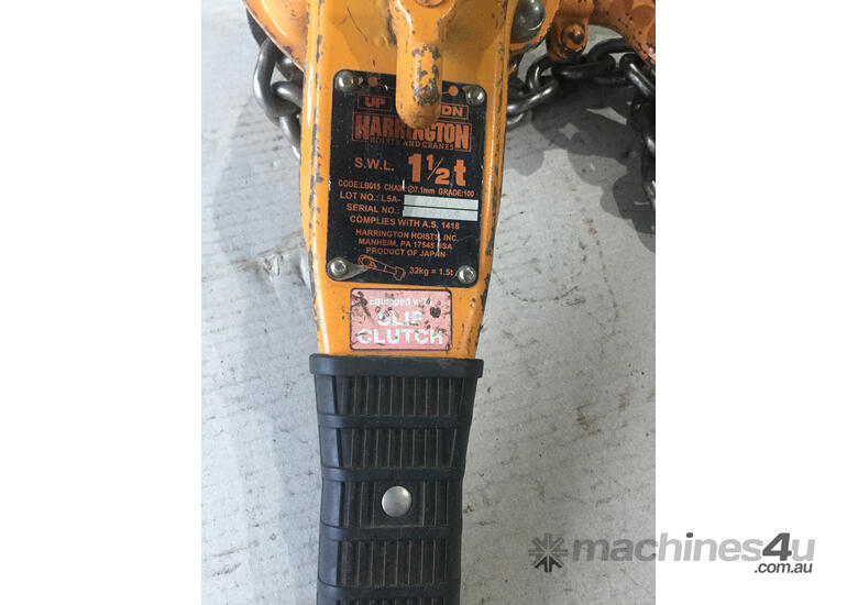 Used Harrington Harrington Chain Lever Block 1 5 Tonne x 1 5 metre