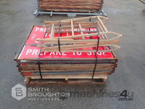 PALLET COMPRISING OF ASSORTED ROAD SIGNS & 2 X STANDS