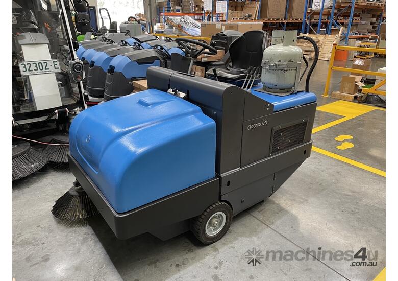 caption Large PB115 Ride on LPG heavy Industrial Ride on Sweeper - LOW HOURS!