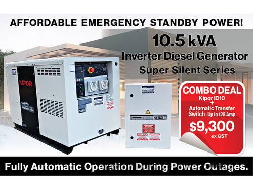 10.5kVA Kipor Inverter Generator plus ATS up to 125Amp