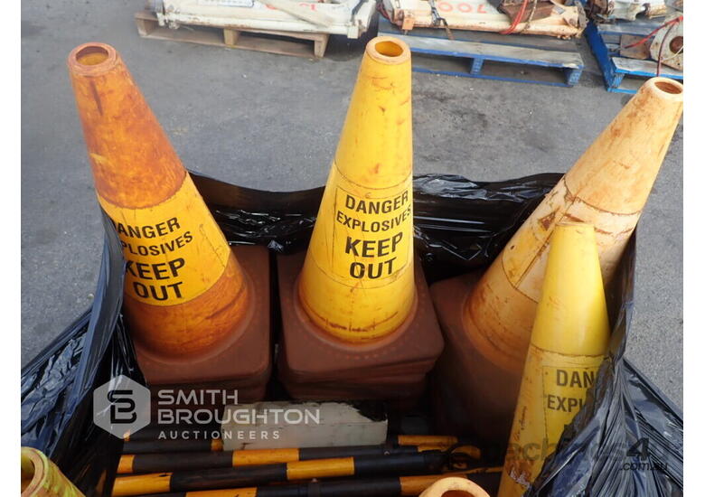 Used YELLOW EXPLOSIVE CONES YELLOW BLACK PLASTIC BARRICADE Safety Signs ...