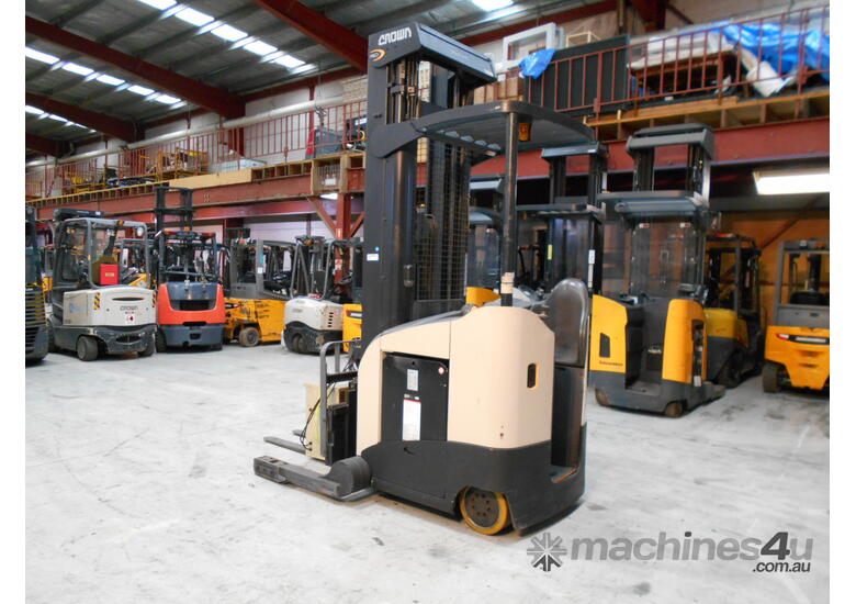 caption FORKPAC - CROWN 5200 RIDE ON REACH TRUCK - Hire