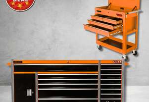 14 Drawer 72 Roller Cabinet + 4 Drawer 33 Diagnostic Tool Cart (Orange/Black) (Combo Deal)