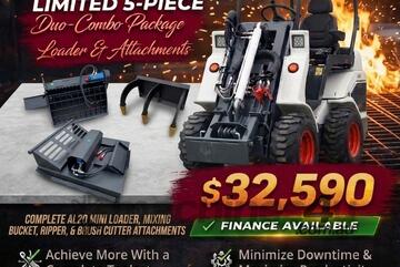   Ozziquip AL20 Mini Loader 4-in-1 with Mixing Bucket, Ripper and Brush Cutter 5-Piece Package