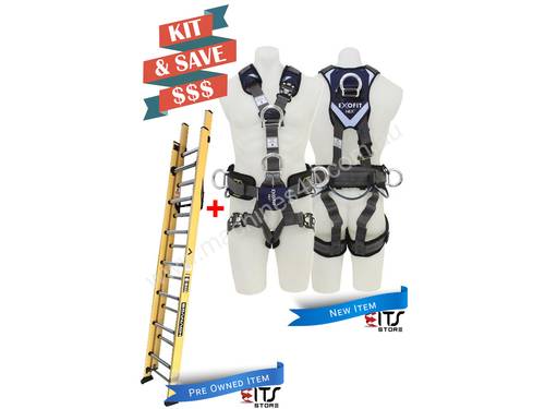 Branach Fiberglass Extension Ladder 3.9m with Exofit Safety Harness