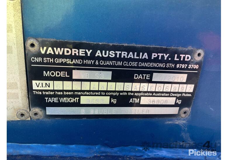 2010 Vawdrey VB S3 Tri Axle Skel Trailer