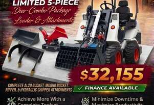 New Ozziquip AL20 Mini Loader 4-in-1 with Mixing Bucket, Ripper and Chipper 5-Piece Package