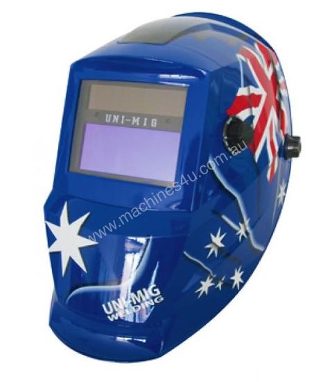 caption UNI-MIG Australian Flag Auto Darkening Welding Hel