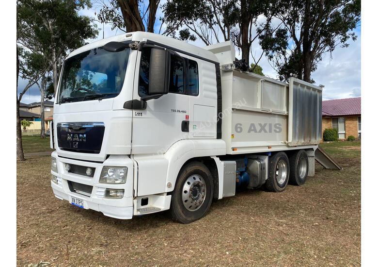 caption Tipper Truck Bogie with Large 18m3 Bin for Soil Clay Rock Concrete Removal