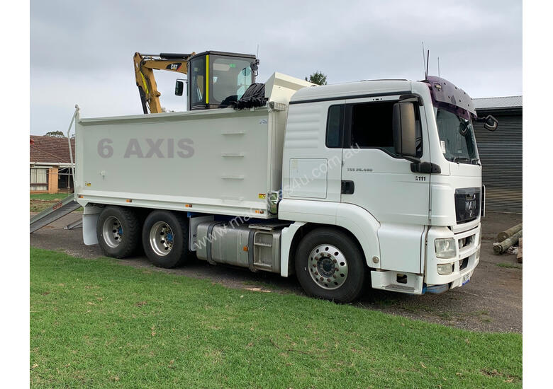 caption Tipper Truck Bogie with Large 18m3 Bin for Soil Clay Rock Concrete Removal