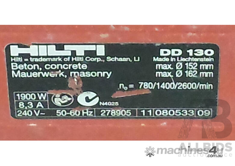 Used hilti Hilti DD 130 Wet and Dry Core Drill With Hilti Accessories