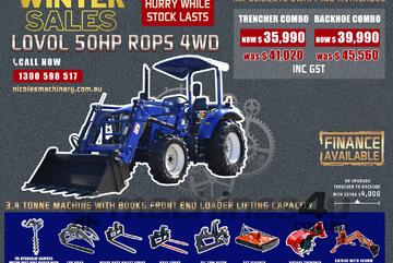 LOVOL 50HP 4WD CANOPY TRACTOR WITH 4IN1 BUCKET COMBO DEAL 3 YEARS LABOUR AND PARTS WARRANTY